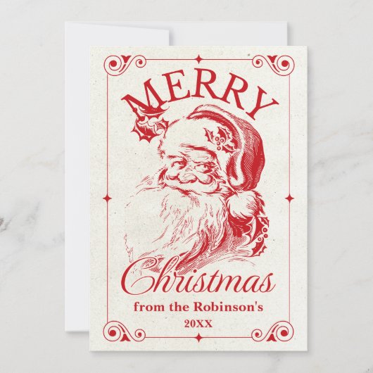メリークリスマスヴィンテージサンタファミリー名 シーズンカード (正面)