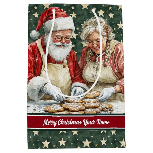 メリークリスマスヴィンテージサンタ抱き枕モノグラム ミディアムペーパーバッグ (正面)