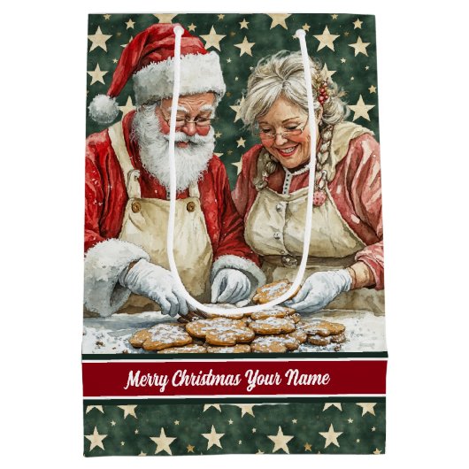 メリークリスマスヴィンテージサンタ抱き枕モノグラム ミディアムペーパーバッグ (裏面)