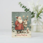 メリークリスマスヴィンテージサンタ&トナカイ ポストカード (スタンド正面)