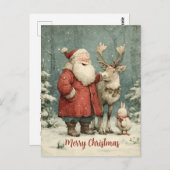 メリークリスマスヴィンテージサンタ&トナカイ ポストカード (正面/裏面)