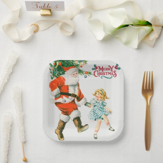 メリークリスマスヴィンテージサンタ ペーパープレート (ウェディング)