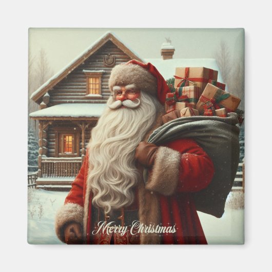 メリークリスマスヴィンテージサンタ マグネット (正面)
