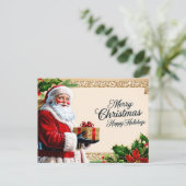 メリークリスマスヴィンテージサンタwithギフト シーズンポストカード (スタンド正面)
