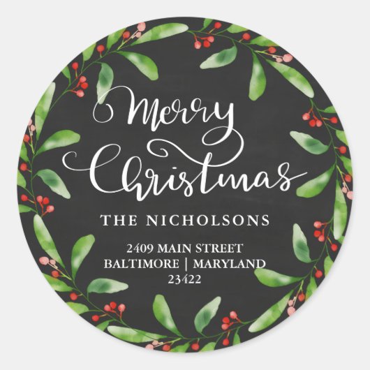 メリークリスマスヴィンテージシャルボード差出人住所 ラウンドシール (正面)