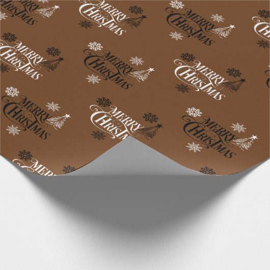メリークリスマスヴィンテージスクリプトフォントコーヒーブラウン ラッピングペーパー (角)