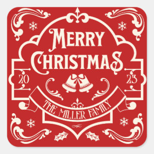 メリークリスマスヴィンテージスタイルデザイン スクエアシール