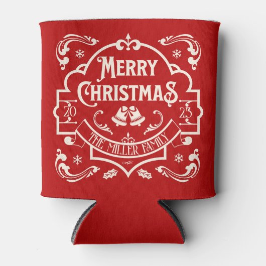 メリークリスマスヴィンテージスタイルデザイン 缶クーラー (正面)