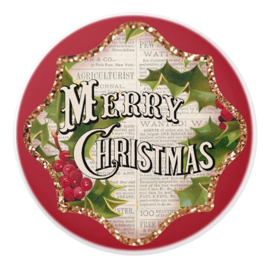 メリークリスマスヴィンテージスタイルホリデーデコール セラミックノブ (正面)