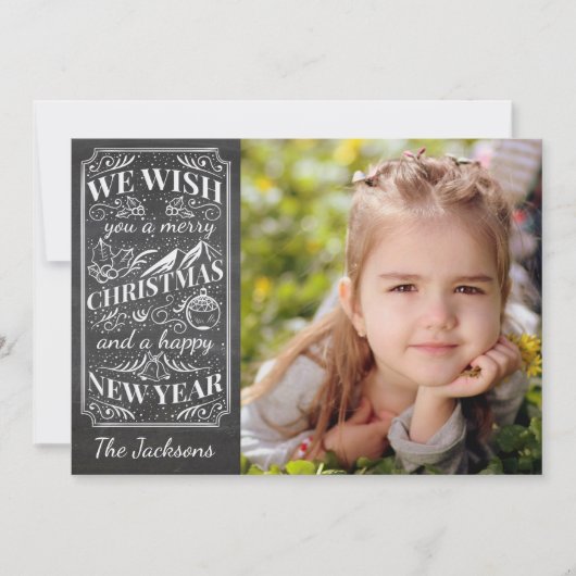 メリークリスマスヴィンテージタイポグラフィホリデーフォト シーズンカード (正面)