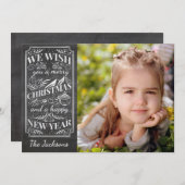 メリークリスマスヴィンテージタイポグラフィホリデーフォト シーズンカード (正面/裏面)