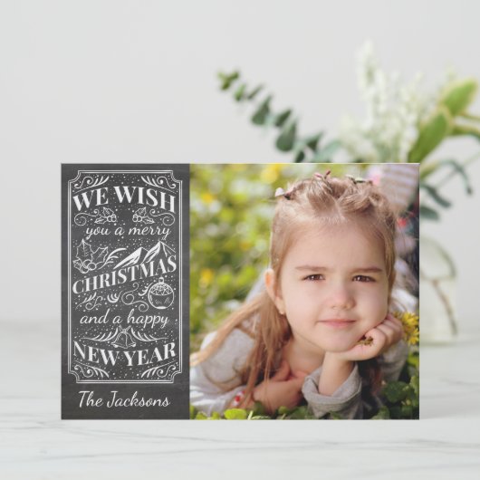メリークリスマスヴィンテージタイポグラフィホリデーフォト シーズンカード (スタンド正面)