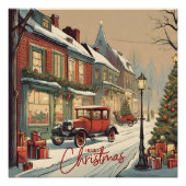 メリークリスマスヴィンテージタウンイラストレーション ポスター (正面)
