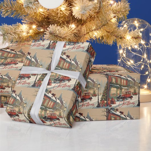 メリークリスマスヴィンテージタウンイラストレーション ラッピングペーパー (クリスマス)