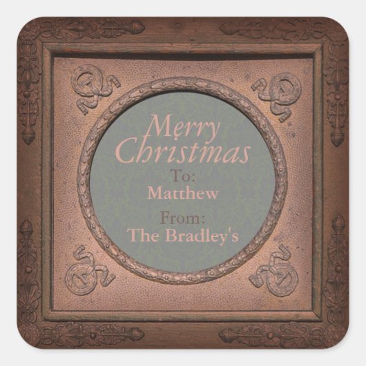 メリークリスマスヴィンテージダマスクフレパーソナライズされたーム スクエアシール (正面)