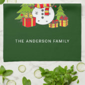 メリークリスマスヴィンテージツリー雪だるま パーソナライズされた キッチンタオル (折り畳み)