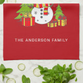 メリークリスマスヴィンテージツリー雪だるま パーソナライズされた キッチンタオル (折り畳み)