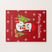 メリークリスマスヴィンテージツリー雪だるま パーソナライズされた ジグソーパズル (横)