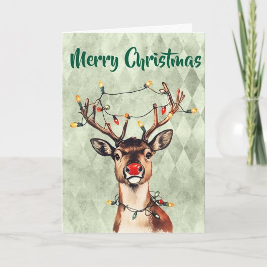メリークリスマスヴィンテージトナカイとライト カード (正面)