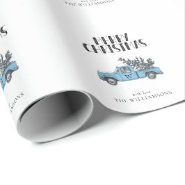 メリークリスマスヴィンテージトラックとツリーモノグラム ラッピングペーパー