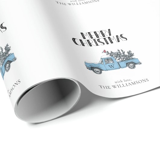 メリークリスマスヴィンテージトラックとツリーモノグラム ラッピングペーパー (ロールコーナー)