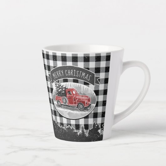メリークリスマスヴィンテージトラックブラックバッファロープレイド カフェラテマグ (右)