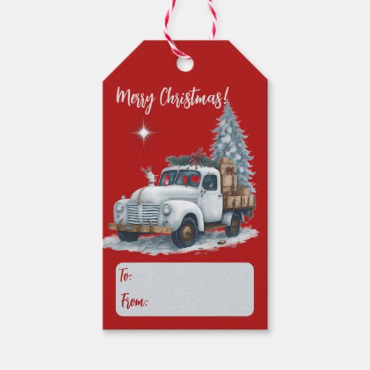 メリークリスマスヴィンテージトラックホリデー ギフトタグ (正面)