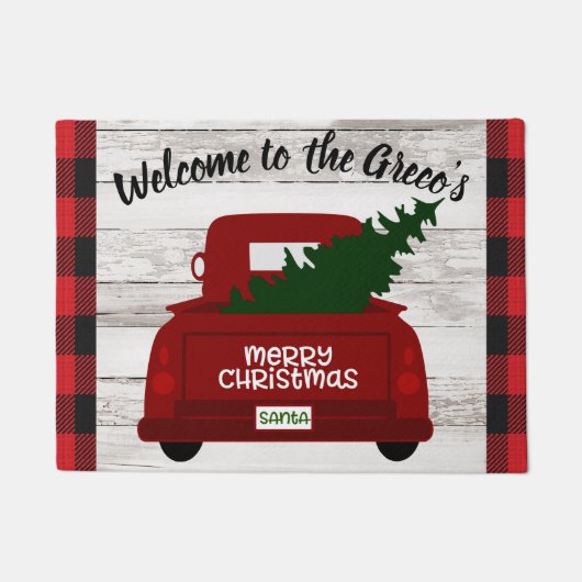 メリークリスマスヴィンテージトラック名の書式の追加 ドアマット (正面)