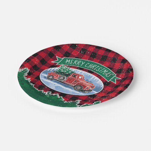 メリークリスマスヴィンテージトラック ペーパープレート (アングル)