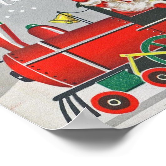 メリークリスマスヴィンテージトレインレッドクリスマスズホリデー ポスター (角)