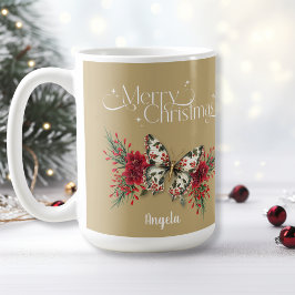 メリークリスマスヴィンテージバタフライポインセチア コーヒーマグカップ