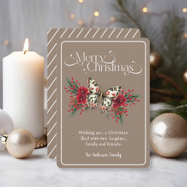 メリークリスマスヴィンテージバタフライポインセチア シーズンカード