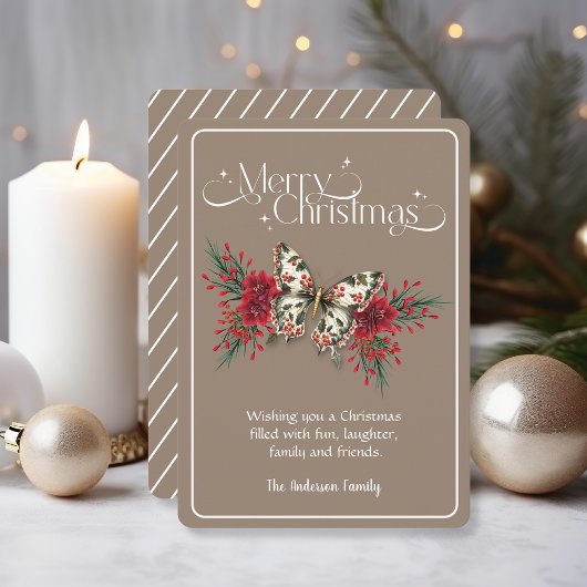 メリークリスマスヴィンテージバタフライポインセチア シーズンカード