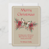 メリークリスマスヴィンテージバタフライポインセチア シーズンカード (正面)