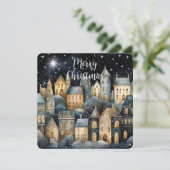 メリークリスマスヴィンテージビレッジファミリーフォト名 カード (スタンド正面)