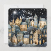 メリークリスマスヴィンテージビレッジファミリーフォト名 カード (正面)