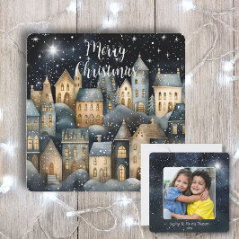 メリークリスマスヴィンテージビレッジファミリーフォト名 カード