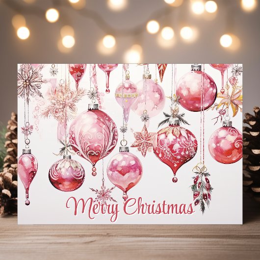 メリークリスマスヴィンテージピンクオーナメント シーズンカード