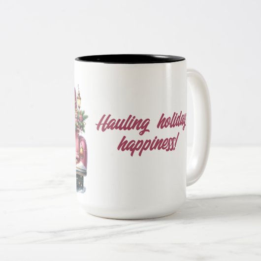 メリークリスマスヴィンテージピンクトラック ツートーンマグカップ (正面右)