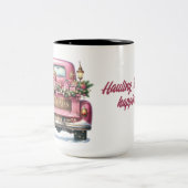 メリークリスマスヴィンテージピンクトラック ツートーンマグカップ (中央)