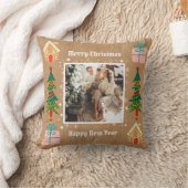 メリークリスマスヴィンテージブラウン家族写真 クッション (ブランケット)