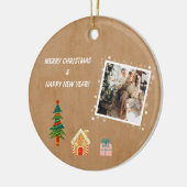 メリークリスマスヴィンテージブラウン家族写真 セラミックオーナメント (左)