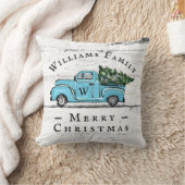 メリークリスマスヴィンテージブルートラック装飾用クッション クッション (ブランケット)