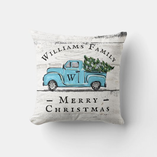 メリークリスマスヴィンテージブルートラック装飾用クッション クッション (正面)