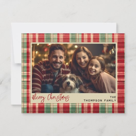 メリークリスマスヴィンテージプレイドカスタムフォトのカード (正面)
