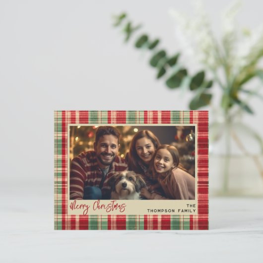 メリークリスマスヴィンテージプレイドカスタムフォトのカード (スタンド正面)