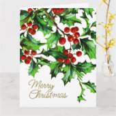 メリークリスマスヴィンテージホリーベリーとメッセージ カード (黄色い花)