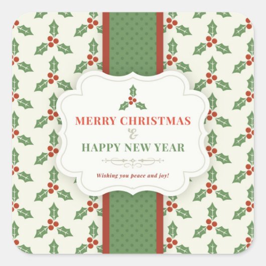 メリークリスマスヴィンテージホリーベリー スクエアシール (正面)