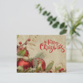 メリークリスマスヴィンテージレッドオーナメントとベリー シーズンポストカード (スタンド正面)