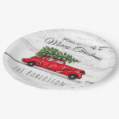 メリークリスマスヴィンテージレッドカーカスタム ペーパープレート (アングル)